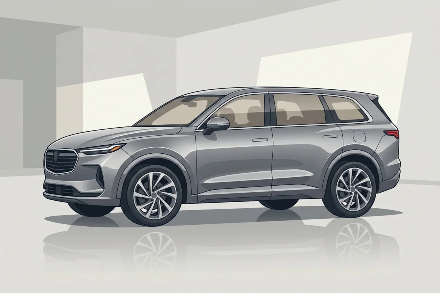 Stylized generic automotive illustration of a midsize family crossover